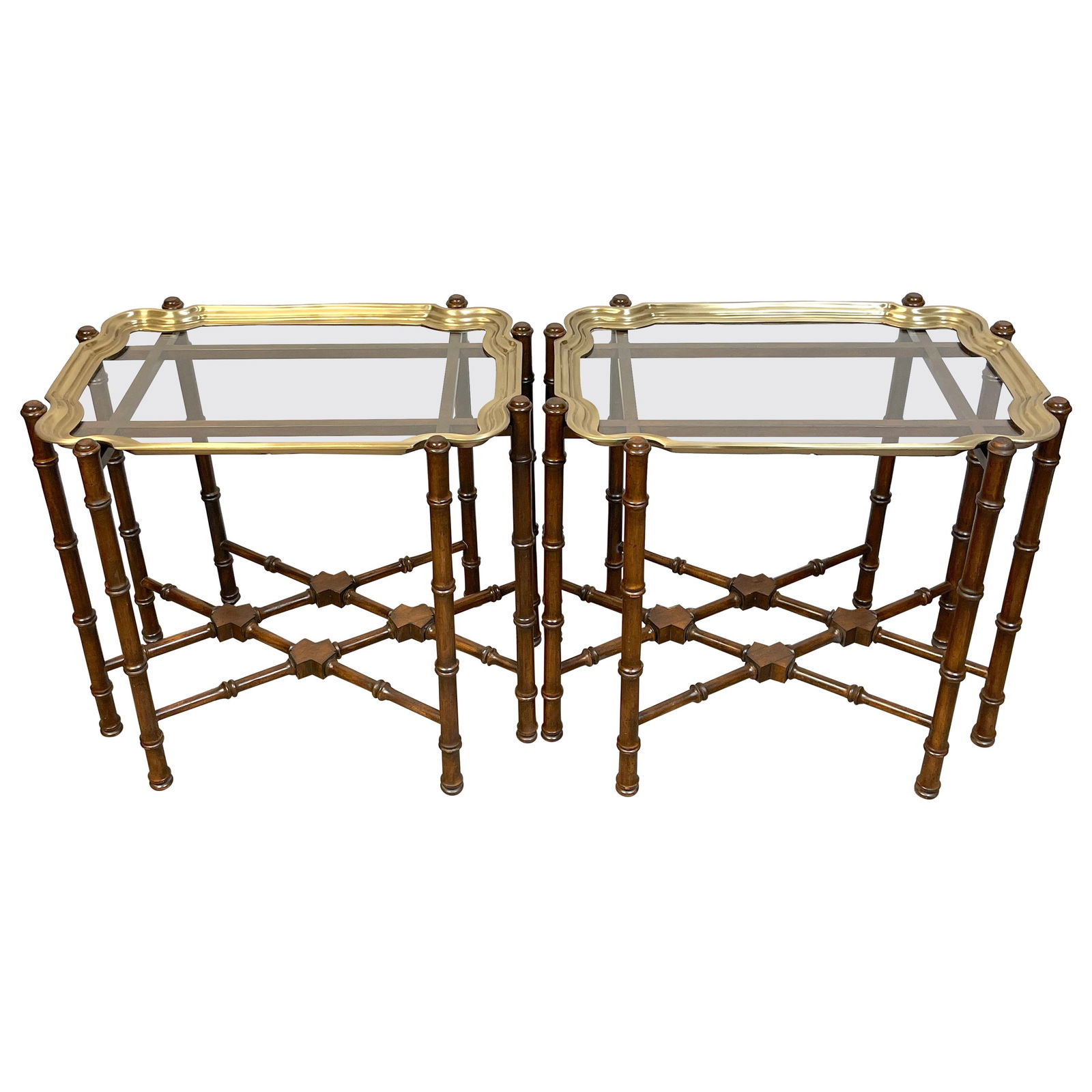 Vintage Baker Campaign Style Brass & Mahogany Coffee Table Set of 2 (1 of 16)