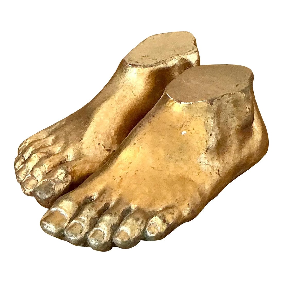 Vintage Signed MarCo Gilt Tipped Plaster Feet Set of 2: Vintage Signed MarCo Gilt Tipped Plaster Feet Set of 2 Enhance your space with this exquisite pair of vintage sculptural feet, finished in luminous gold gilt. Modeled after classical statuary, these p
