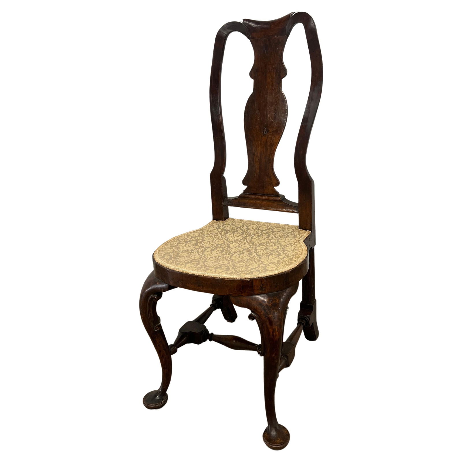 Rare 18th Century Queen Anne Side Chair American Bermuda Mahogany Fabric: Rare 18th Century Queen Anne Side Chair American Bermuda Mahogany Fabric Discover this rare and highly important 18th century Queen Anne side chair, an exquisite piece of American or Bermuda craftsman