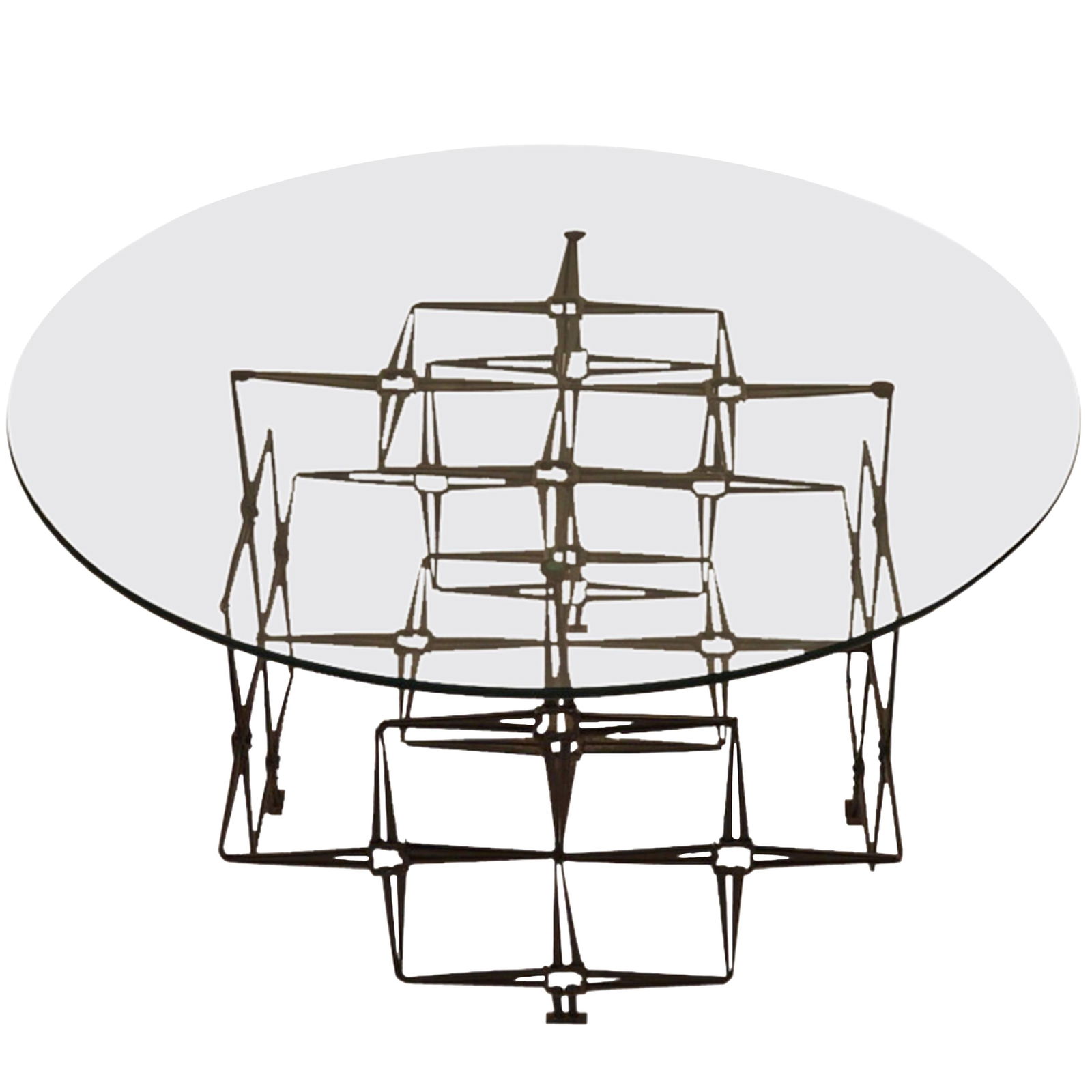 Brutalist Iron Coffee Table with 0.5 Glass Top (1 of 7)