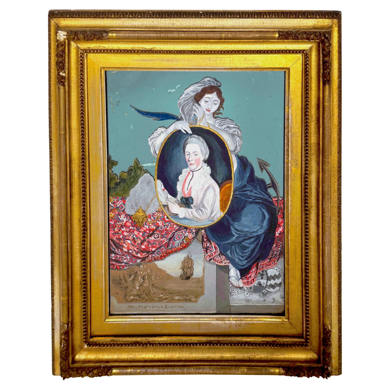 18th Century China Trade Mirror Painting of Catharina van Braam Houckgeest: 18th Century China Trade Mirror Painting of Catharina van Braam Houckgeest This exquisite late 18th-century China Trade painting on mirror features a portrait of Catharina van Braam Houckgeest, create