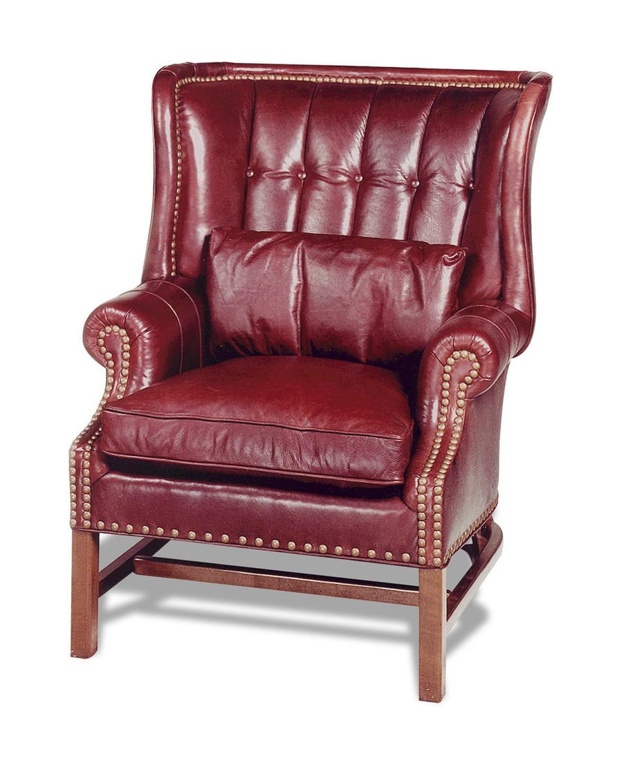 Chippendale Style Ebony Leather Arm Chair Handmade in USA: Chippendale Style Ebony Leather Arm Chair Handmade in USA Elevate your library or study with this Refined Ebony Leather Arm Chair, designed in a classic Chippendale style. This handcrafted chair featu
