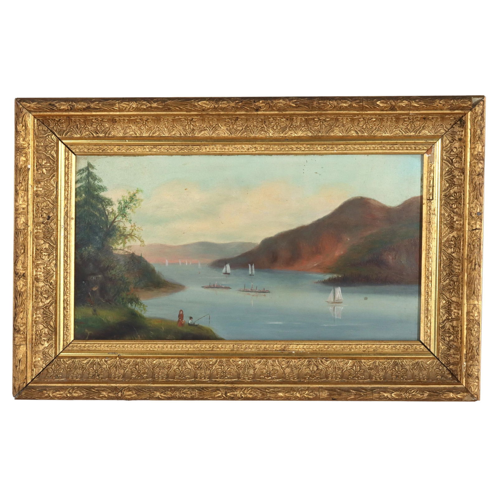 Antique Oil Painting by Thomas Chambers River Scene c1880 (1 of 6)