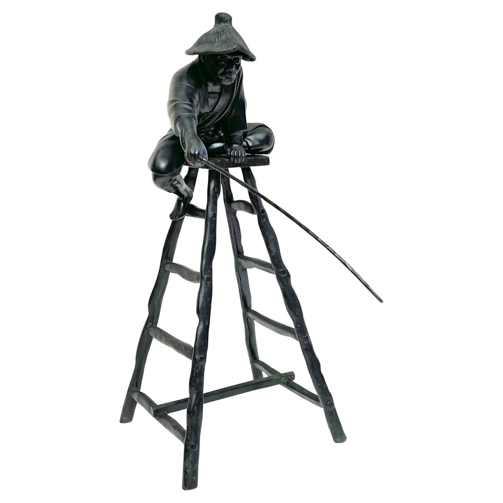 Meiji Bronze Fisherman Okimono by Masatsune Saku 1890s Japan: Meiji Bronze Fisherman Okimono by Masatsune Saku 1890s Japan Introducing a remarkable Meiji Bronze Fisherman Okimono, a testament to the exquisite artistry of the late 19th century. Crafted by Masatsu