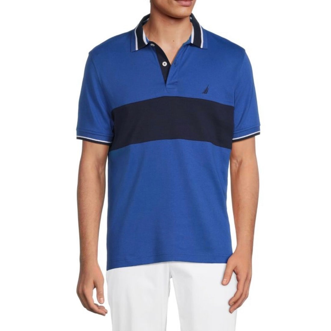 Nautica Wind Surf Blue Short Sleeve Colorblock Polo M: Nautica Wind Surf Blue Short Sleeve Colorblock Polo M Elevate your casual wardrobe with this Nautica Short Sleeve Colorblock Tip Polo in Wind Surf Blue. This stylish polo features a vibrant colorblock
