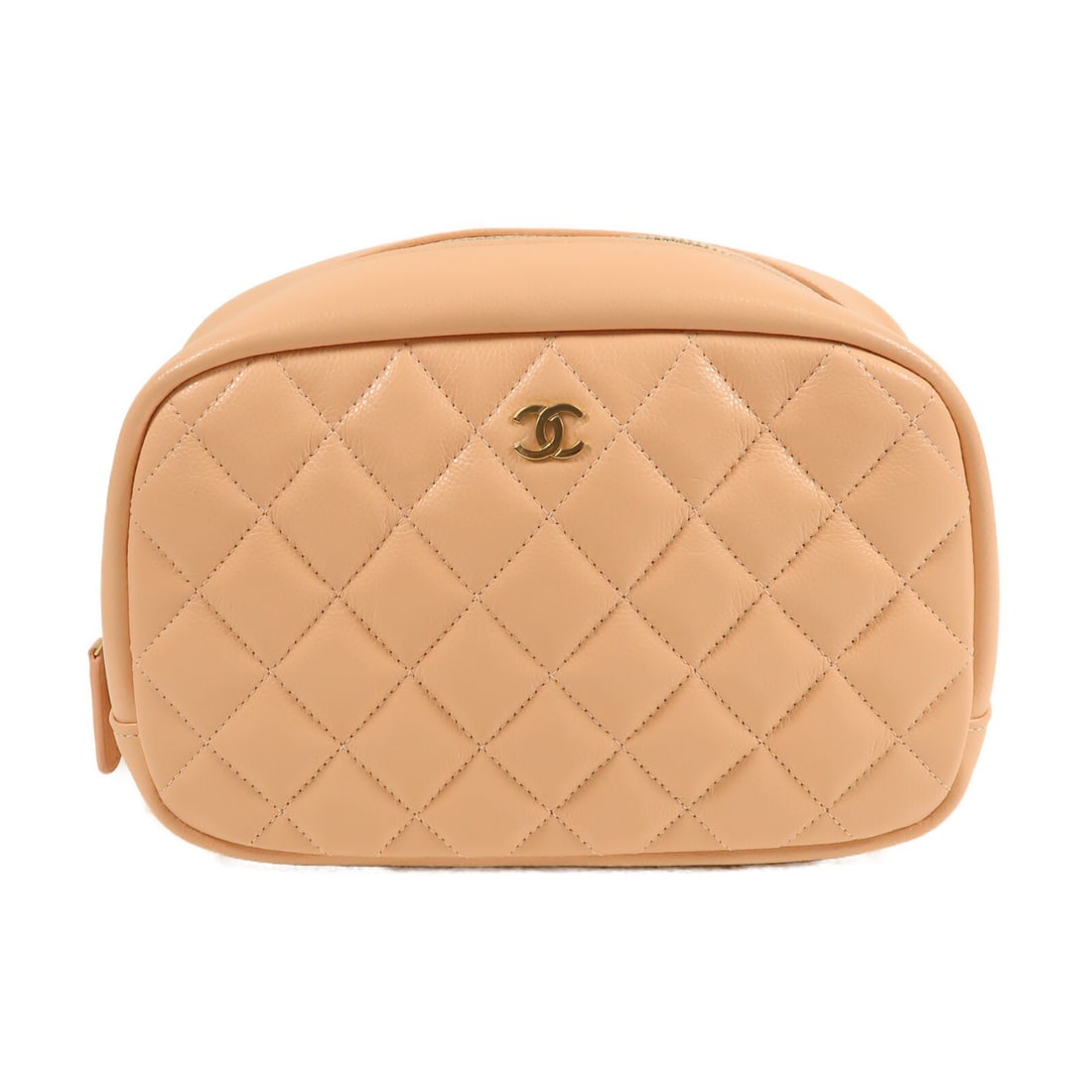 CHANEL CC Pink Calfskin Leather Cosmetic Pouch GHW: CHANEL CC Pink Calfskin Leather Cosmetic Pouch GHW Elevate your accessory collection with this exquisite CHANEL CC Cosmetic Pouch, crafted from luxurious calfskin leather in a delightful pink hue. Thi