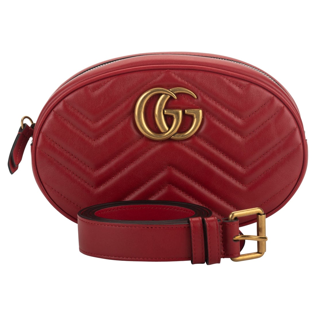 Gucci Large Red Matelasse GG Fanny Pack Italy: Gucci Large Red Matelasse GG Fanny Pack Italy Introducing the stylish Gucci Large Red Fanny Pack, crafted from luxurious red calfskin leather featuring the iconic Matelasse GG design. This versatile b