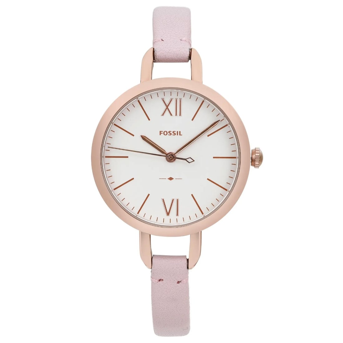 Fossil Annette 30mm Rose Gold Quartz Ladies Watch ES4360 with Pink Leather Strap: Fossil Annette 30mm Rose Gold Quartz Ladies Watch ES4360 with Pink Leather Strap This Fossil Annette wristwatch combines elegance and functionality, featuring a striking rose gold-tone stainless steel