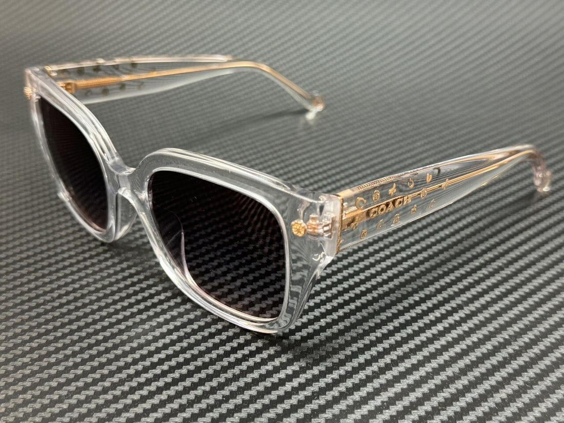 COACH HC8392U 51110J Clear Frame Gradient Sunglasses with Authenticity: COACH HC8392U 51110J Clear Frame Gradient Sunglasses with Authenticity Elevate your accessory game with these stylish COACH HC8392U 51110J sunglasses. Featuring a transparent clear frame and stunning