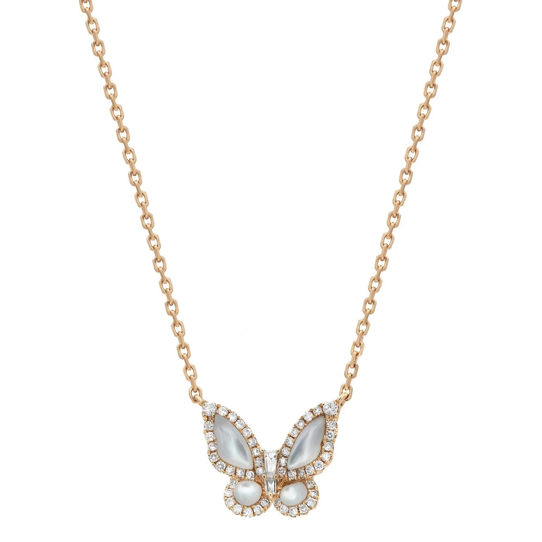 Rachel Koen 18K Yellow Gold Butterfly Pendant Necklace with Diamonds and Moonstone 0.22Ctw 17 Inch: Rachel Koen 18K Yellow Gold Butterfly Pendant Necklace with Diamonds and Moonstone 0.22Ctw 17 Inch This exquisite butterfly pendant necklace is a delightful accessory for any occasion. Crafted from lu