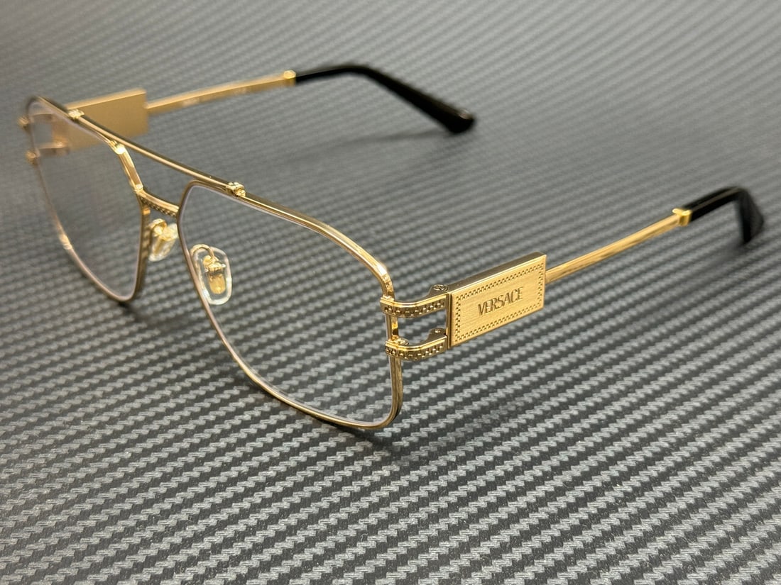 Versace VE1302 1002 Gold 59mm Men's Eyeglasses with Authenticity Certificate: Versace VE1302 1002 Gold 59mm Men's Eyeglasses with Authenticity Certificate Elevate your eyewear collection with these stunning Versace VE1302 1002 Gold Men's Eyeglasses. Crafted with a striking gold
