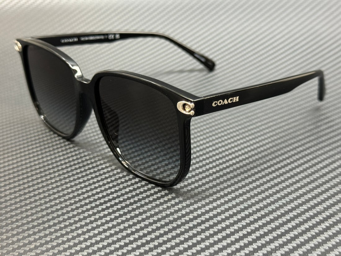 COACH HC8413BD 50023C Women's Black Grey Gradient Sunglasses 58mm: COACH HC8413BD 50023C Women's Black Grey Gradient Sunglasses 58mm Elevate your style with these COACH HC8413BD 50023C women's sunglasses, featuring a chic black frame complemented by grey gradient len