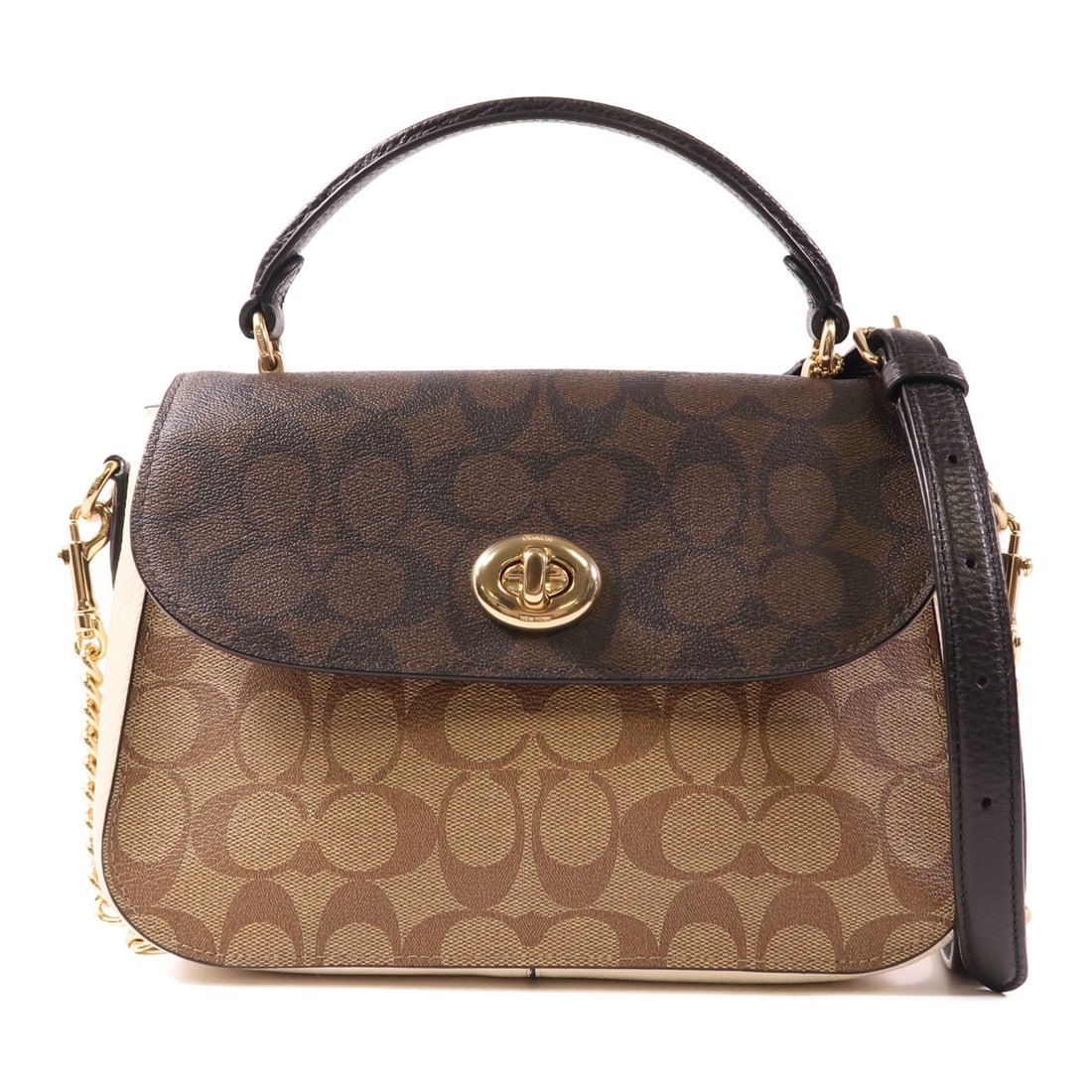 COACH 2 Way Shoulder Bag Brown White PVC Coated Canvas: COACH 2 Way Shoulder Bag Brown White PVC Coated Canvas Elevate your accessory collection with this stylish COACH 2 Way Bag, designed for versatility and elegance. Crafted from durable PVC coated canva