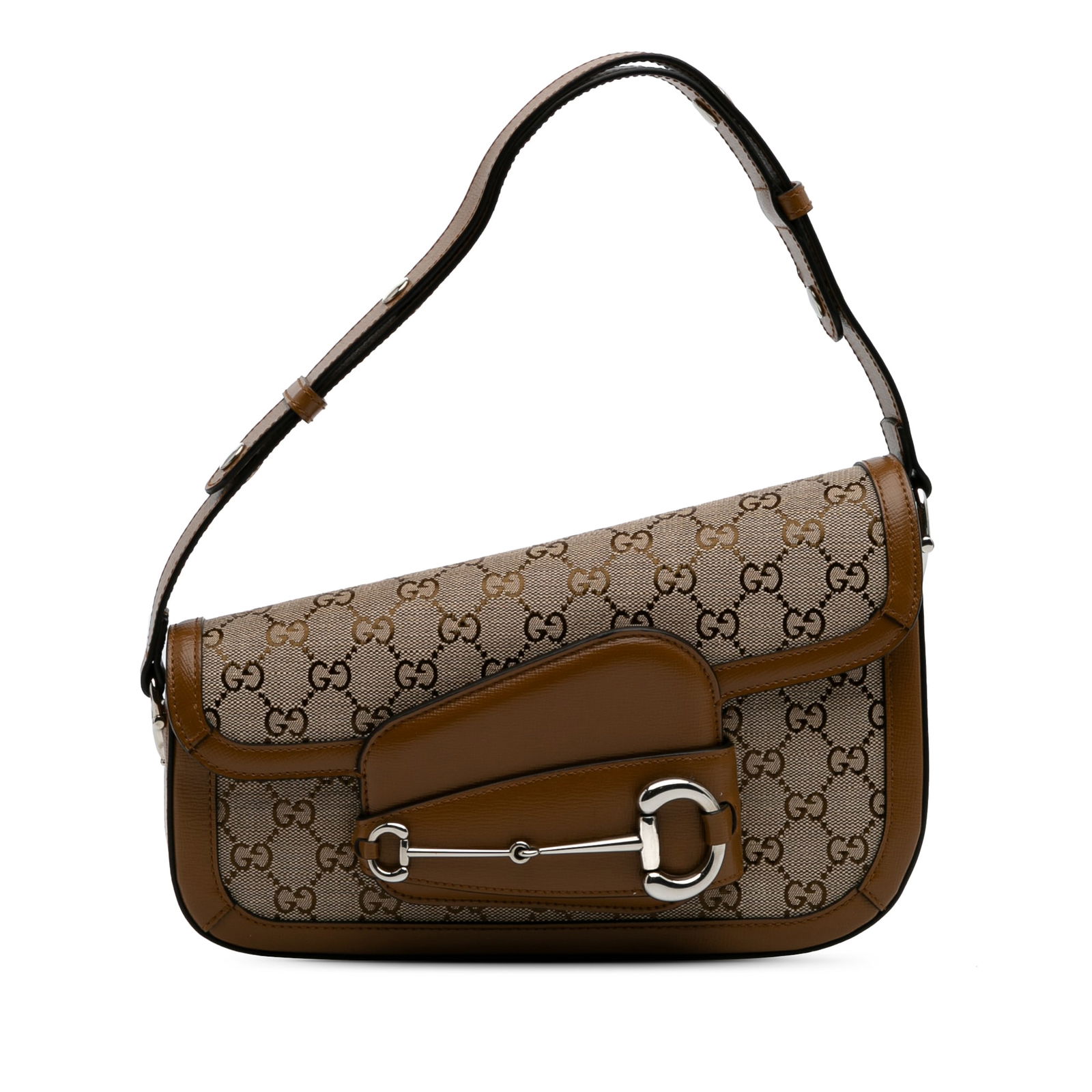 Gucci GG Canvas Horsebit 1955 Shoulder Bag Brown Italy: Gucci GG Canvas Horsebit 1955 Shoulder Bag Brown Italy The Gucci GG Canvas Asymmetric Horsebit 1955 Shoulder Bag is a stylish accessory, crafted from durable canvas with elegant leather trim. This bag