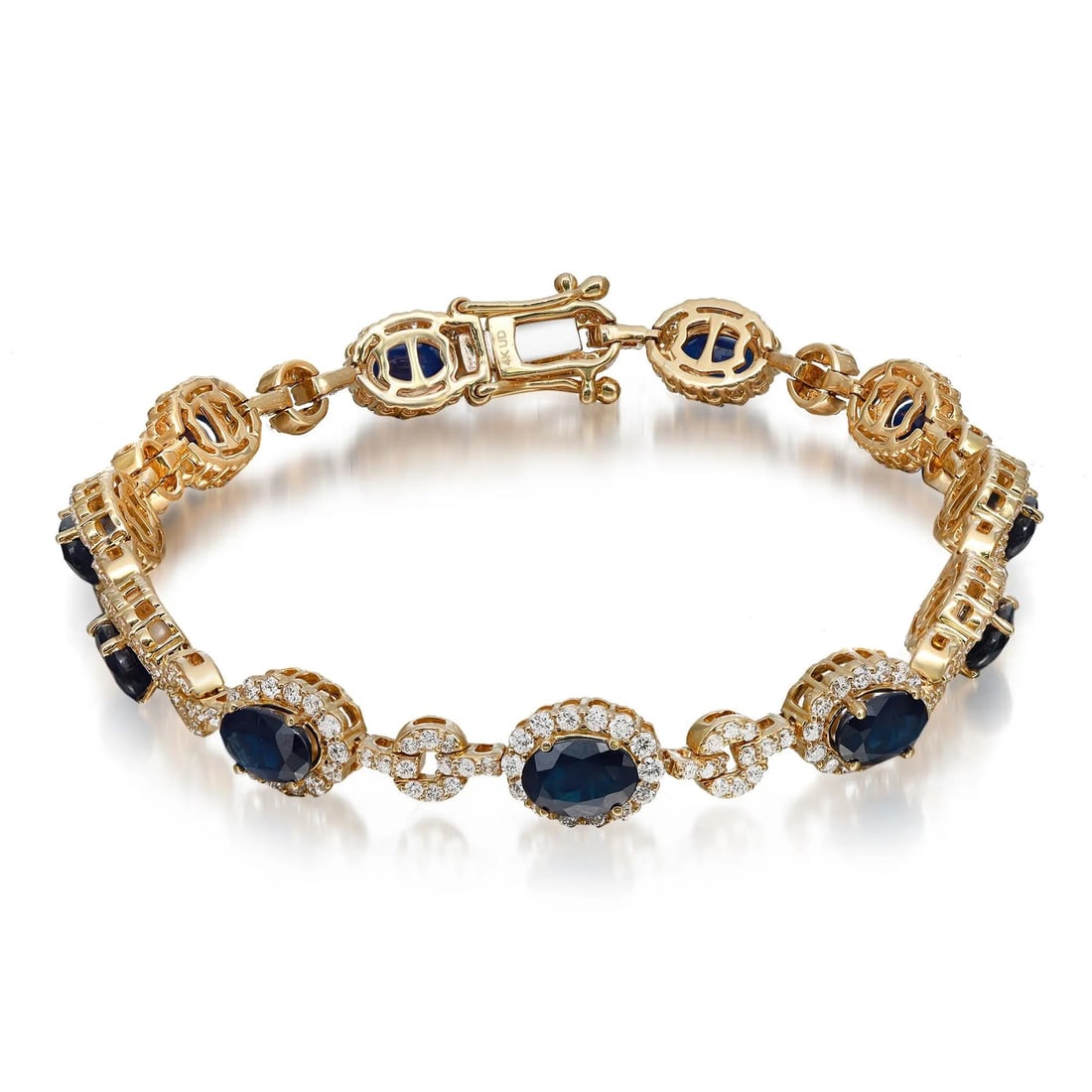 Rachel Koen 14K Yellow Gold Blue Sapphire Diamond Tennis Bracelet 8.62 ctw (1 of 6)