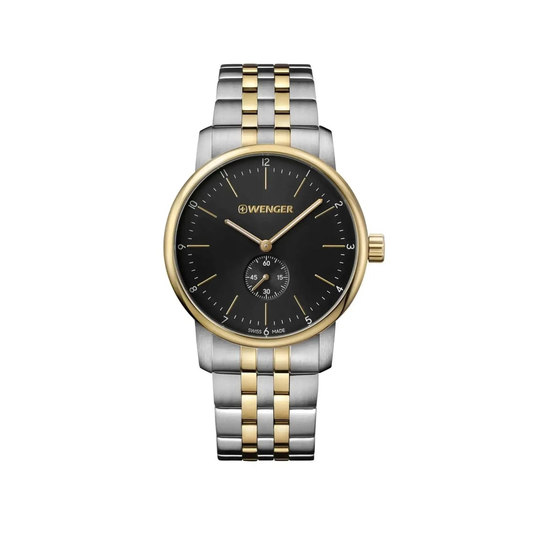 Wenger Urban Classic 42mm Quartz Men's Watch Black Dial Two-Tone Bracelet: Wenger Urban Classic 42mm Quartz Men's Watch Black Dial Two-Tone Bracelet Discover the elegance of the Wenger Urban Classic, a sophisticated men's wristwatch designed for dress and formal occasions. T