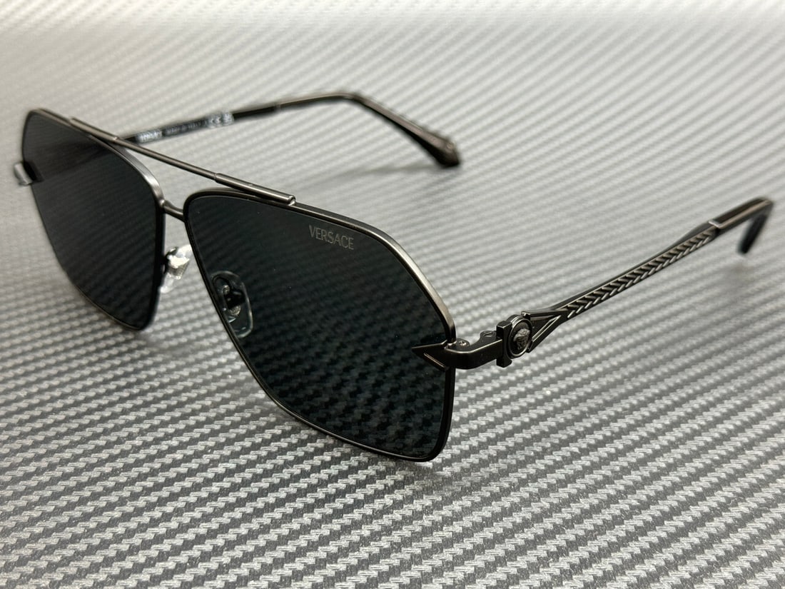 Versace VE2284 143687 Matte Black Grey Sunglasses with Authenticity Certificate: Versace VE2284 143687 Matte Black Grey Sunglasses with Authenticity Certificate Elevate your style with these Versace VE2284 sunglasses, designed for the modern man. Featuring a sleek matte black fram