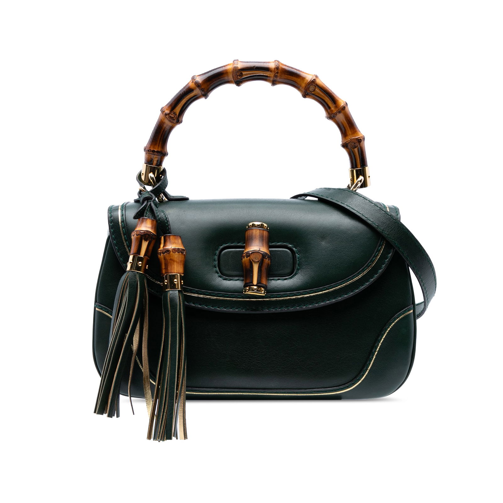 Gucci Medium Leather New Bamboo Green Top Handle Bag: Gucci Medium Leather New Bamboo Green Top Handle Bag The Gucci Medium Leather New Bamboo Top Handle Bag combines elegance with functionality. Crafted from high-quality leather, this satchel features a