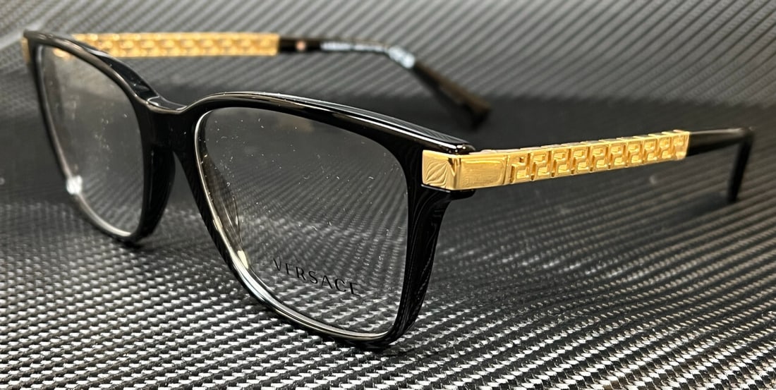 Versace VE3340U GB1 Black Gold Men's Eyeglasses with Authenticity Certificate: Versace VE3340U GB1 Black Gold Men's Eyeglasses with Authenticity Certificate Elevate your eyewear collection with these Versace VE3340U GB1 eyeglasses, featuring a sophisticated black and gold frame.