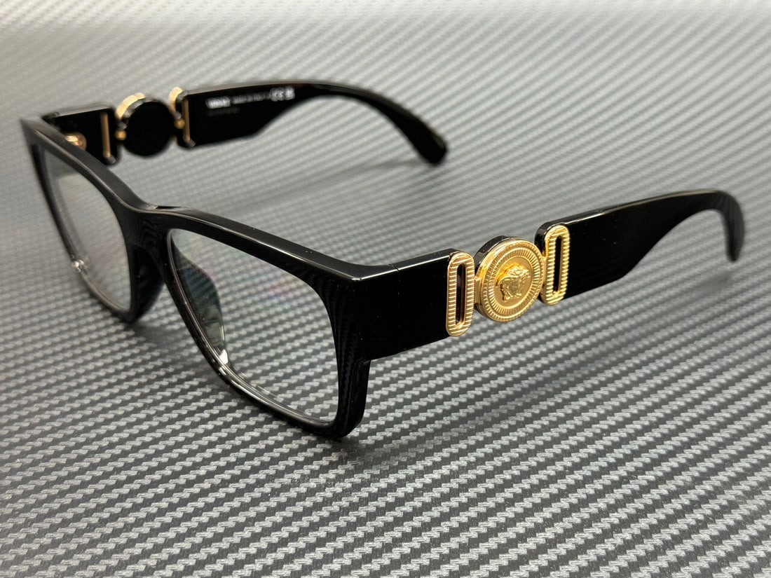 Versace VE3368U GB1 Black 55mm Men's Eyeglasses with Authenticity Certificate: Versace VE3368U GB1 Black 55mm Men's Eyeglasses with Authenticity Certificate Elevate your eyewear collection with these Versace VE3368U GB1 Black Men's Eyeglasses. Featuring a sophisticated black fra