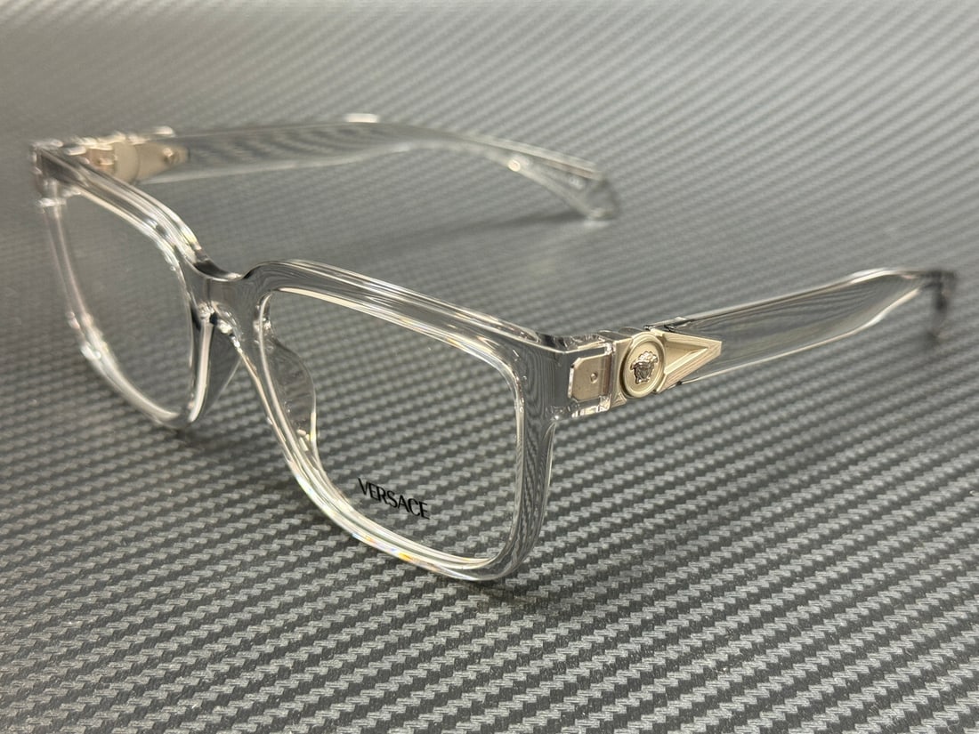 Versace VE3377U 5510 Transparent Silver 55mm Men's Eyeglasses with Authenticity Certificate: Versace VE3377U 5510 Transparent Silver 55mm Men's Eyeglasses with Authenticity Certificate Elevate your eyewear collection with these sophisticated Versace VE3377U 5510 eyeglasses. Crafted with a tra