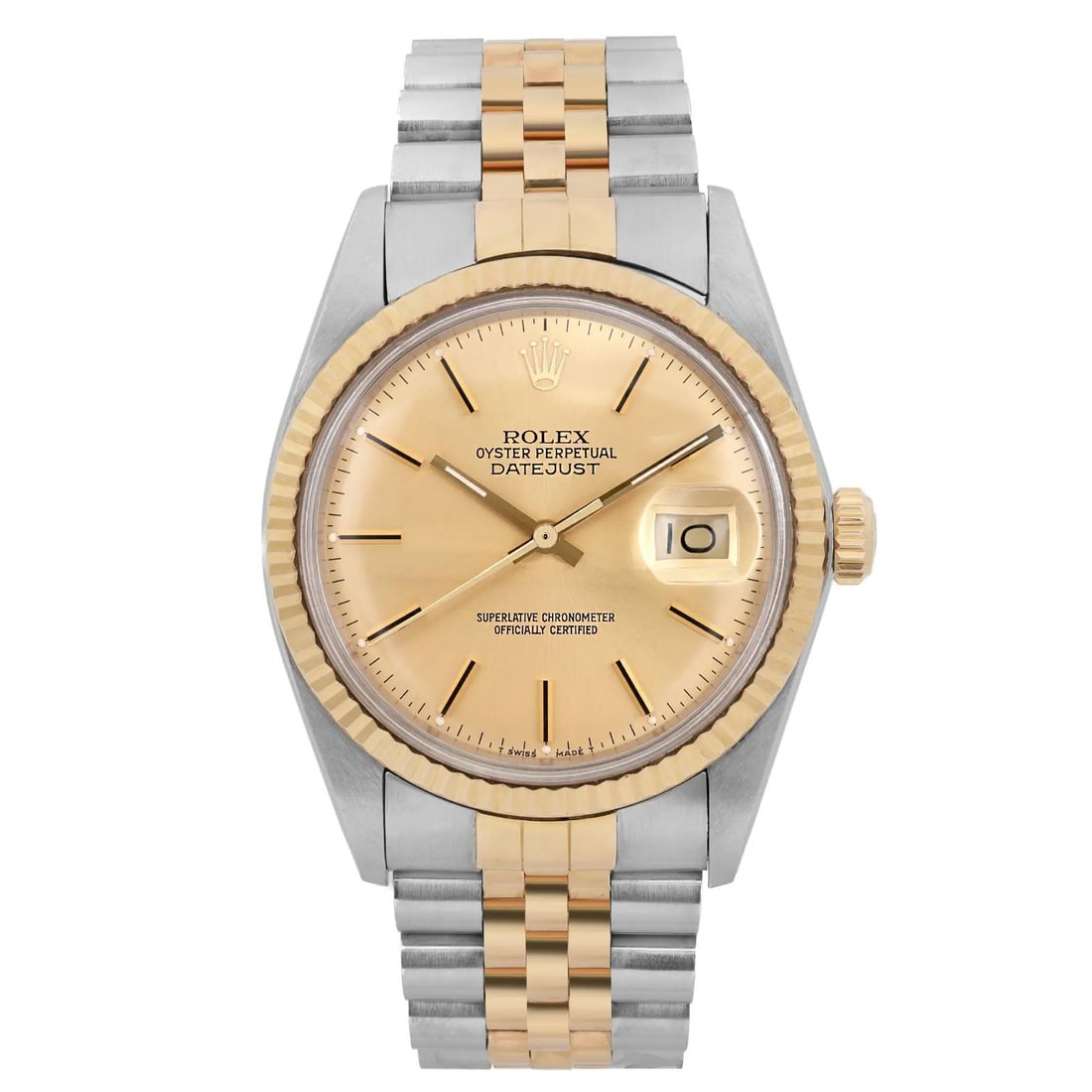 Rolex Datejust 16013 Automatic Watch 18K Gold Stainless Steel Champagne Dial Vintage: Rolex Datejust 16013 Automatic Watch 18K Gold Stainless Steel Champagne Dial Vintage This vintage Rolex Datejust wristwatch combines luxurious 18K yellow gold and stainless steel for a sophisticated l