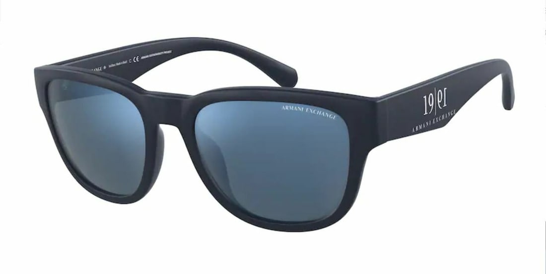 Armani Exchange AX4115SU 818155 Blue Frame Men's Sunglasses: Armani Exchange AX4115SU 818155 Blue Frame Men's Sunglasses Discover the stylish ARMANI EXCHANGE AX4115SU 818155 men's sunglasses, featuring a vibrant blue frame and dark blue mirror lenses. These sun