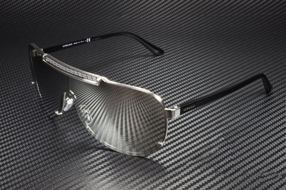 Versace VE2140 10006G Silver Aviator Sunglasses with Light Grey Mirror Lens: Versace VE2140 10006G Silver Aviator Sunglasses with Light Grey Mirror Lens Elevate your eyewear collection with these Versace VE2140 10006G Men's Sunglasses. Featuring a sleek silver metal frame and
