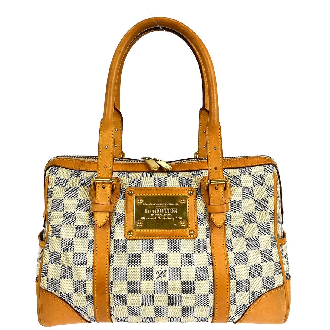 Louis Vuitton Damier Azur Berkeley PM Handbag N52001 White Leather: Louis Vuitton Damier Azur Berkeley PM Handbag N52001 White Leather Introducing the Louis Vuitton Damier Azur Berkeley PM Handbag, a stunning blend of elegance and functionality. This medium-sized duff