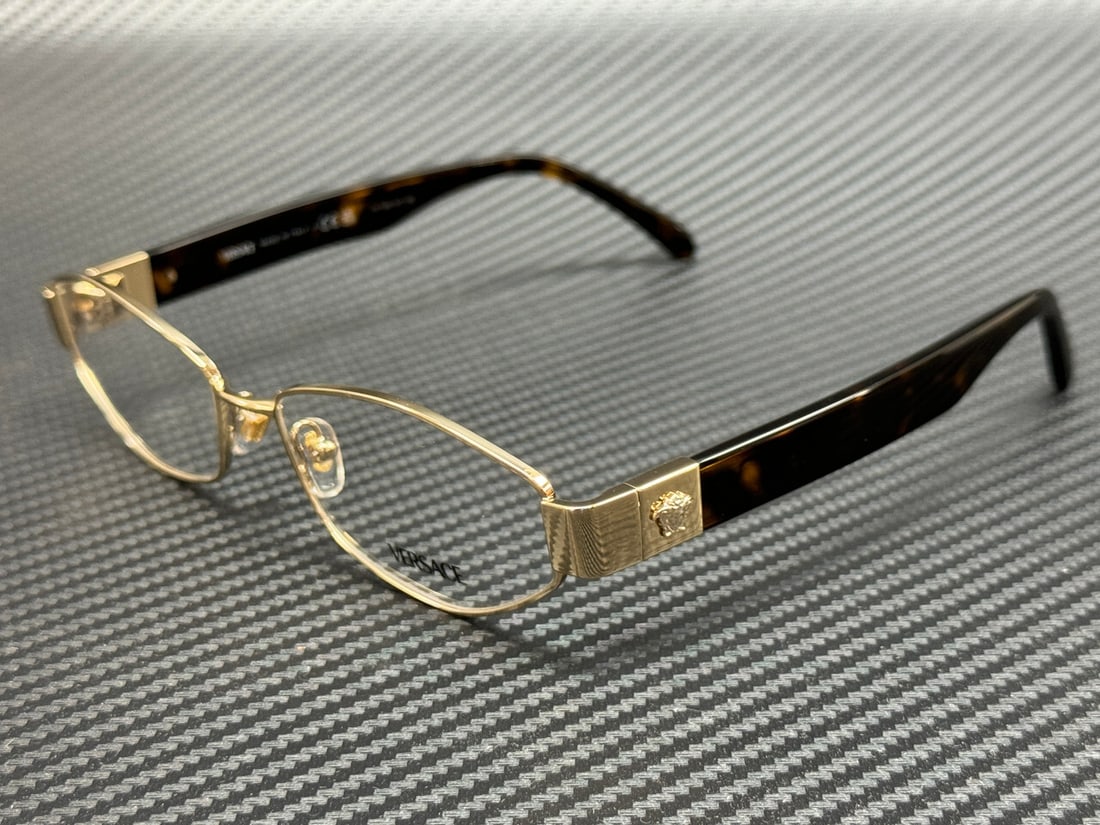 Versace VE1298 1252 Gold Havana Women's Eyeglasses with Authenticity Certificate: Versace VE1298 1252 Gold Havana Women's Eyeglasses with Authenticity Certificate Discover the elegance of Versace with these VE1298 1252 Gold Havana eyeglasses, designed specifically for women. Featur