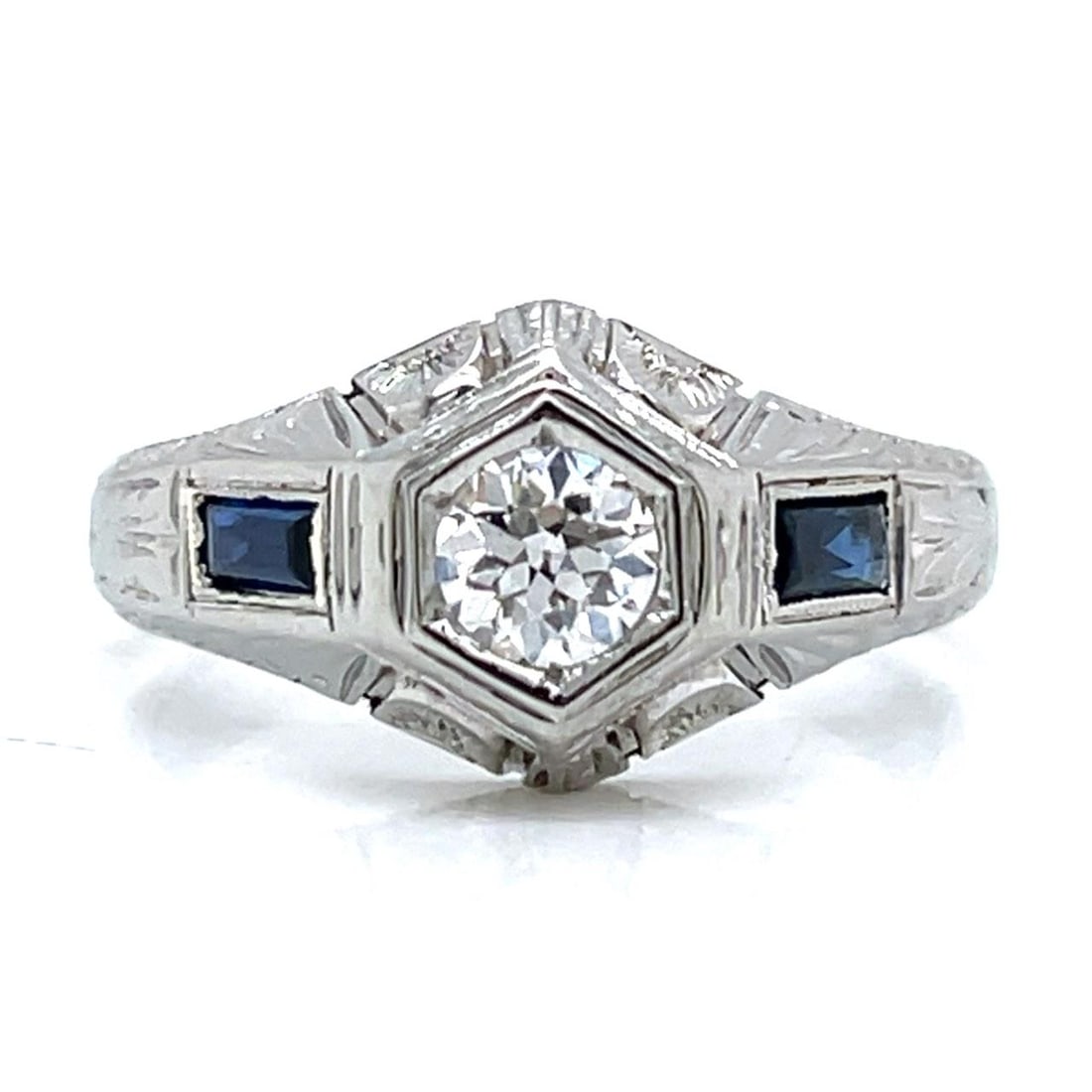 Art Deco 20K White Gold EGL Certified Diamond Ring 0.43 Ct (1 of 5)