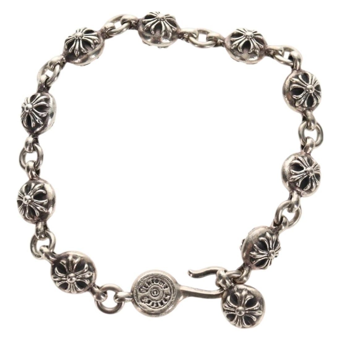 Chrome Hearts NO2 Ball Cross Bracelet Ag925 Silver Authentic: Chrome Hearts NO2 Ball Cross Bracelet Ag925 Silver Authentic This Chrome Hearts NO2 BALL #2 Cross Ball Bracelet is crafted from Ag925 silver, embodying both style and luxury. With a total length of ap