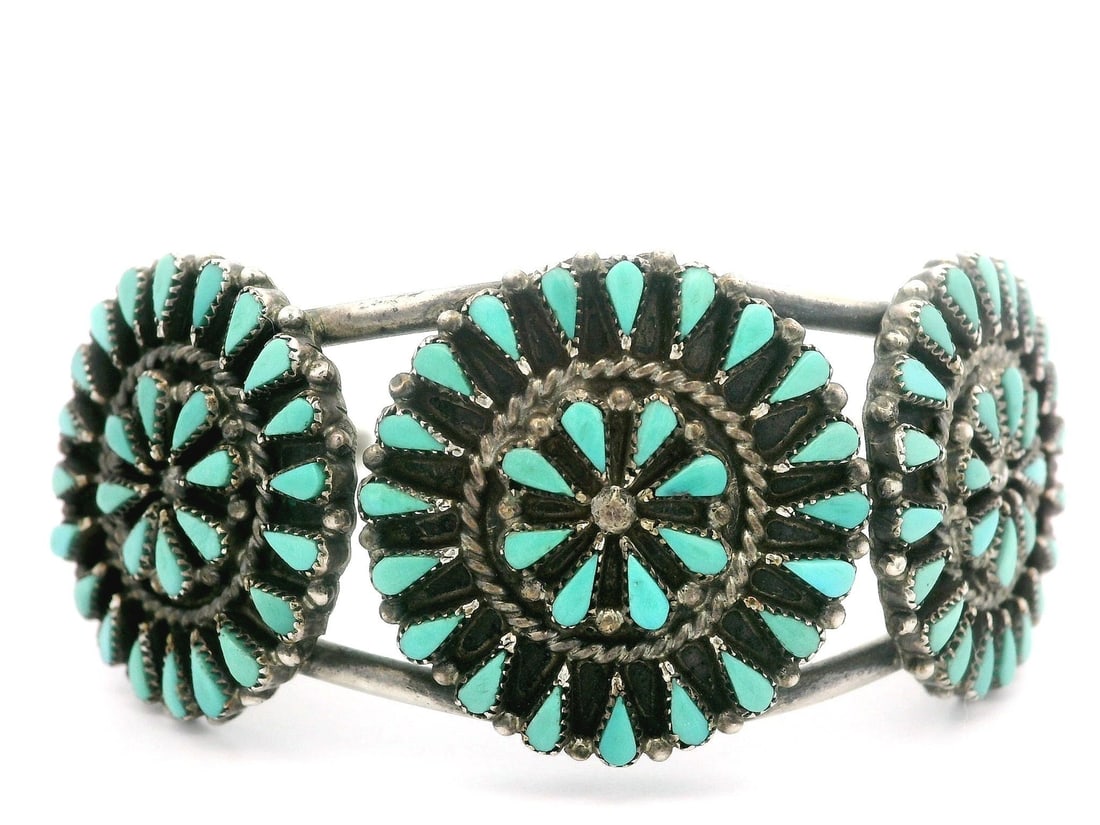 Vintage Handmade Sterling Silver Turquoise Cuff Bangle Bracelet (1 of 5)