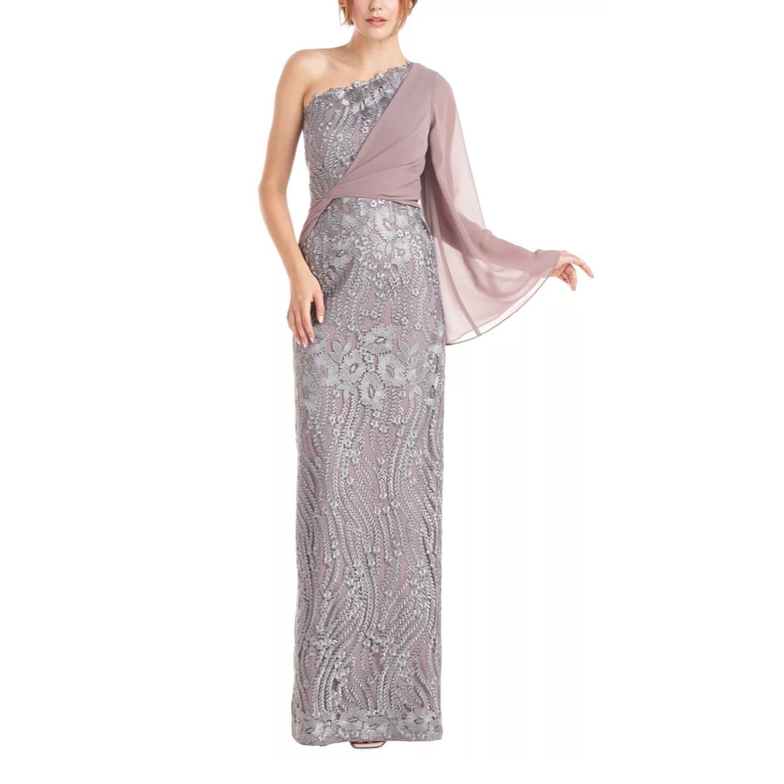 JS Collections Asymmetrical One Shoulder Embroidered Gown in Purple Size 10 (1 of 4)