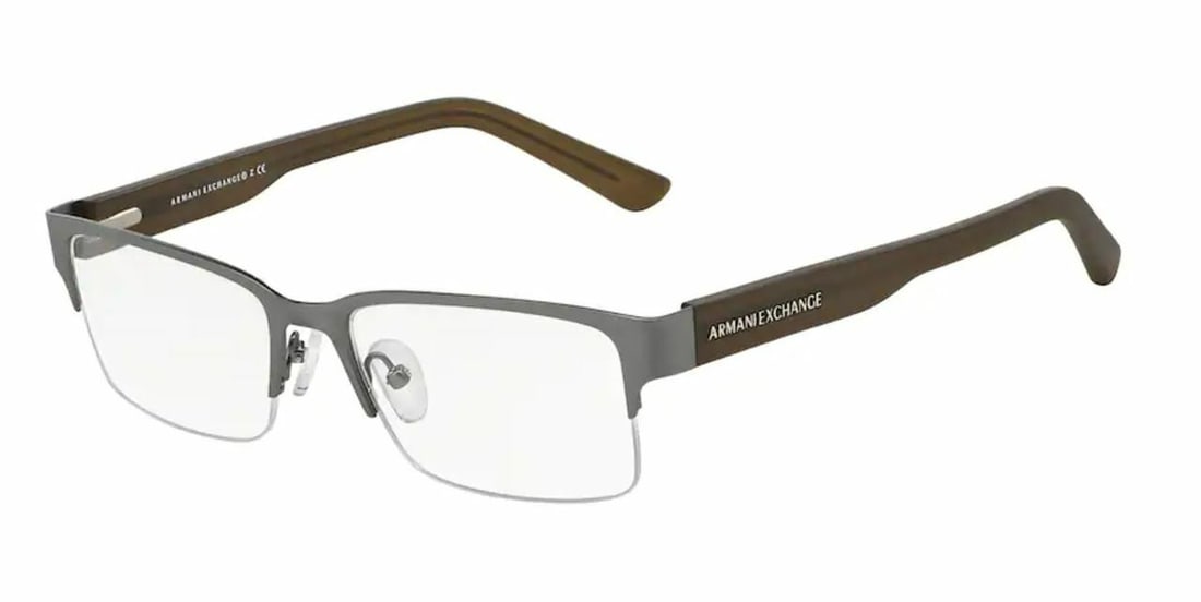 Armani Exchange AX1014 6060 Gunmetal Rectangle Eyeglasses with Clear Lenses: Armani Exchange AX1014 6060 Gunmetal Rectangle Eyeglasses with Clear Lenses Discover the elegance of Armani Exchange AX1014 6060 eyeglasses, featuring a modern gunmetal frame in a stylish rectangle de