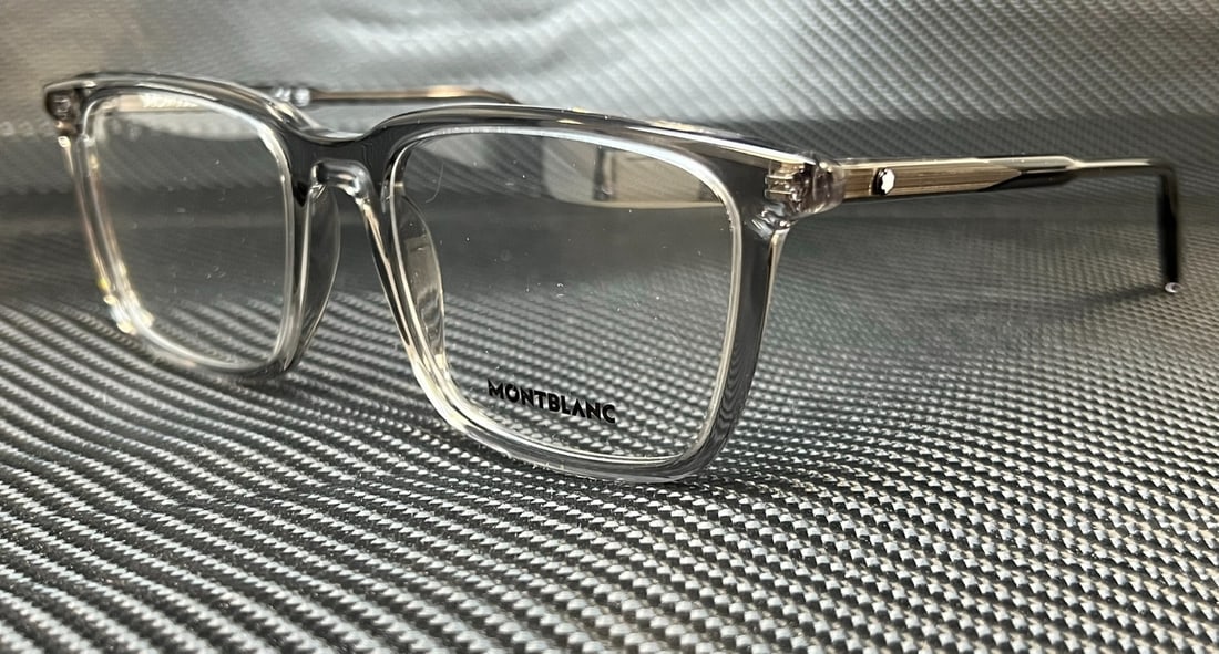 Montblanc MB0011O 008 Men's Gray Acetate Rectangular Eyeglasses: Montblanc MB0011O 008 Men's Gray Acetate Rectangular Eyeglasses Discover the elegance of Montblanc MB0011O 008 eyeglasses for men, featuring a sophisticated gray acetate frame with a full rim design.