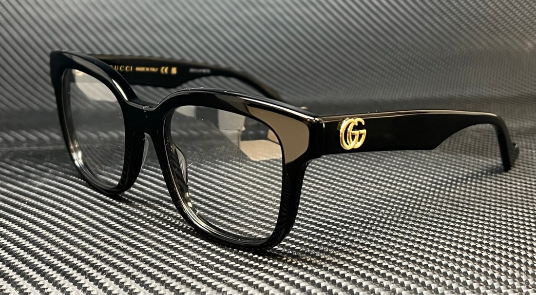 Gucci GG0958O 004 Black Gold Women's Eyeglasses with Authenticity Certificate: Gucci GG0958O 004 Black Gold Women's Eyeglasses with Authenticity Certificate Elevate your style with these Gucci GG0958O 004 eyeglasses, featuring a sophisticated black and gold frame. Designed for w
