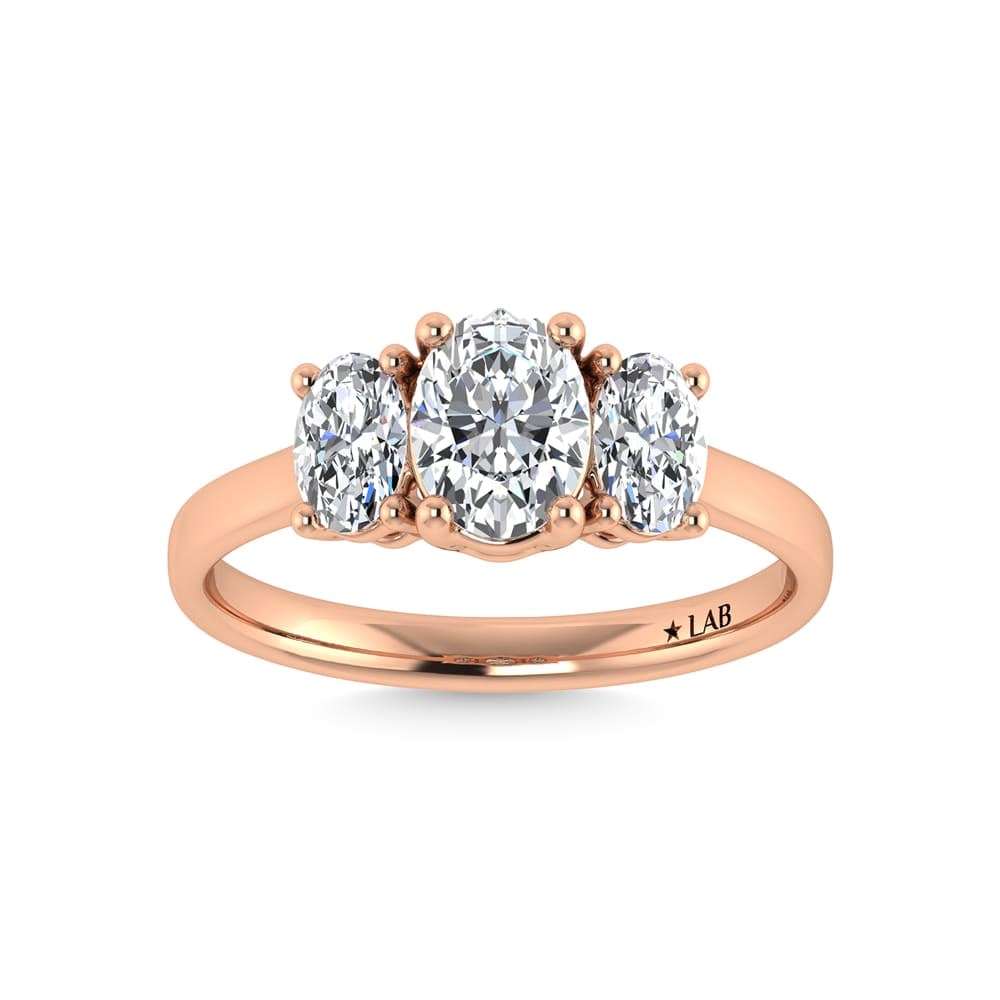 14K Rose Gold Lab Grown Diamond 2 Ct.Tw. Plain Shank Oval Shape Three Stone Engagement Ring (1 of 3)