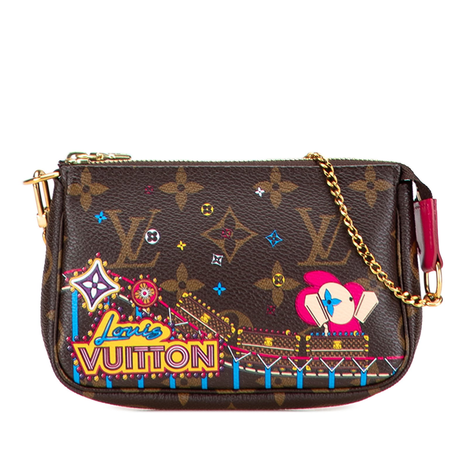 Louis Vuitton Monogram Vivienne Christmas Mini Pochette Accessoires: Louis Vuitton Monogram Vivienne Christmas Mini Pochette Accessoires The Louis Vuitton Monogram Vivienne Christmas Roller Coaster Mini Pochette Accessoires is a stylish and compact accessory crafted fr