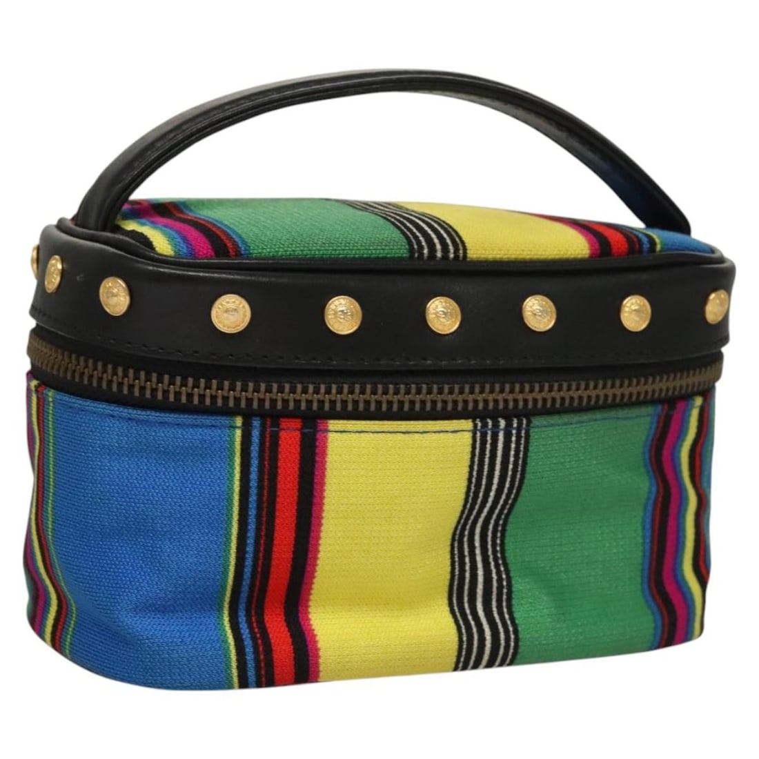 Gianni Versace Multicolor Gold Canvas Vanity Pouch Auth 117852: Gianni Versace Multicolor Gold Canvas Vanity Pouch Auth 117852 Introducing the Gianni Versace Vanity Pouch, a stylish accessory crafted from durable canvas in a vibrant multicolor and gold design. Thi