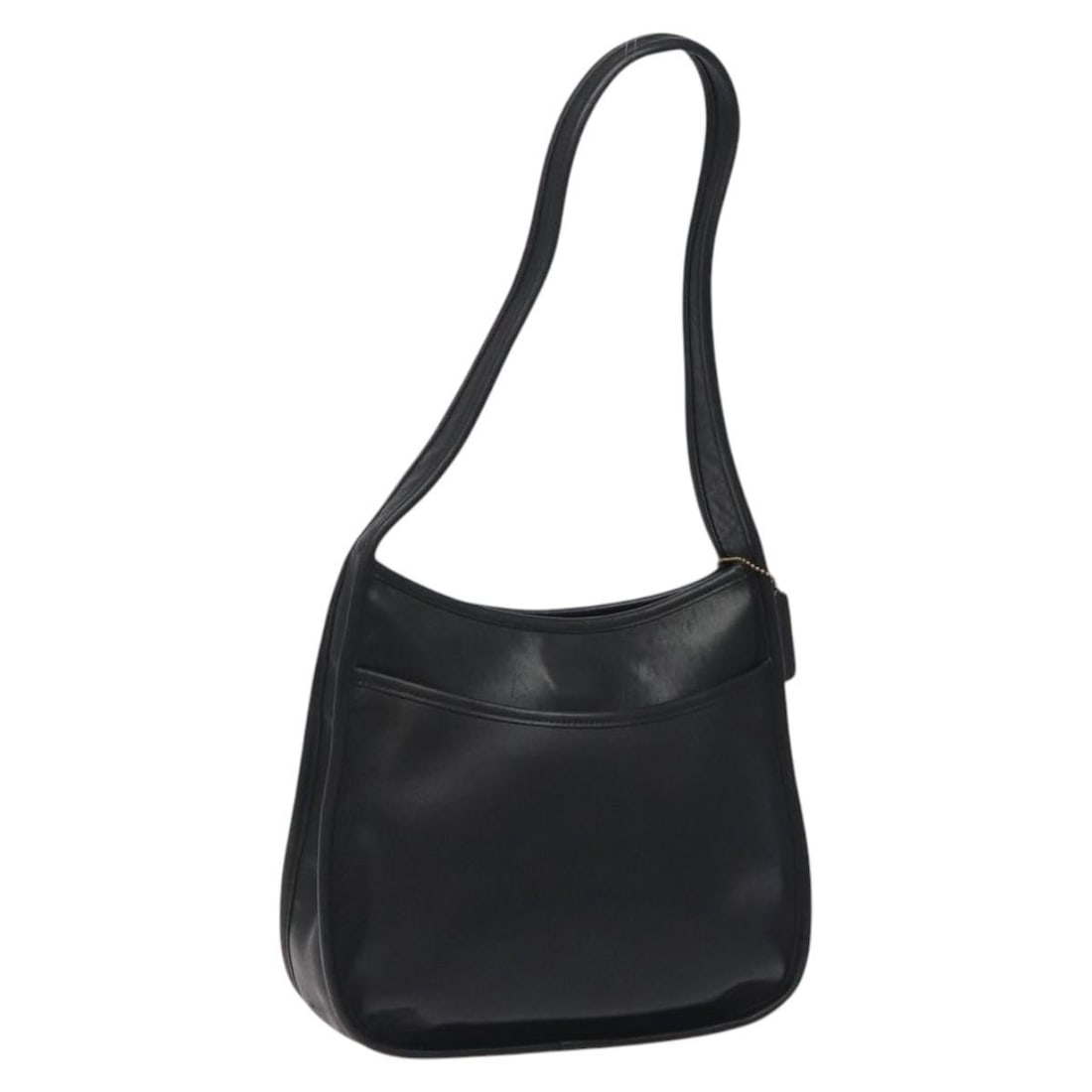 Coach Black Leather Shoulder Bag with Silver Accents Auth AM8529: Coach Black Leather Shoulder Bag with Silver Accents Auth AM8529 This elegant Coach Shoulder Bag is crafted from high-quality leather in a chic black and silver color scheme. Designed for versatility,