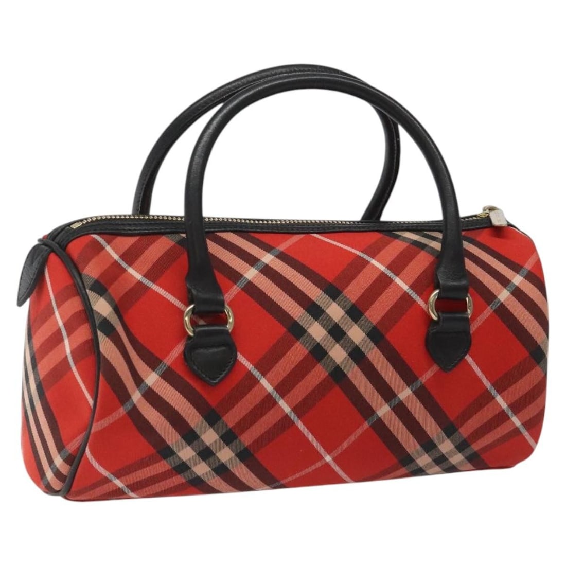 BURBERRY Nova Check Blue Label Hand Bag Red Black Gold Nylon Auth: BURBERRY Nova Check Blue Label Hand Bag Red Black Gold Nylon Auth This BURBERRY Nova Check Hand Bag showcases a stylish blend of red, black, and gold, crafted from durable nylon. The bag features a pr