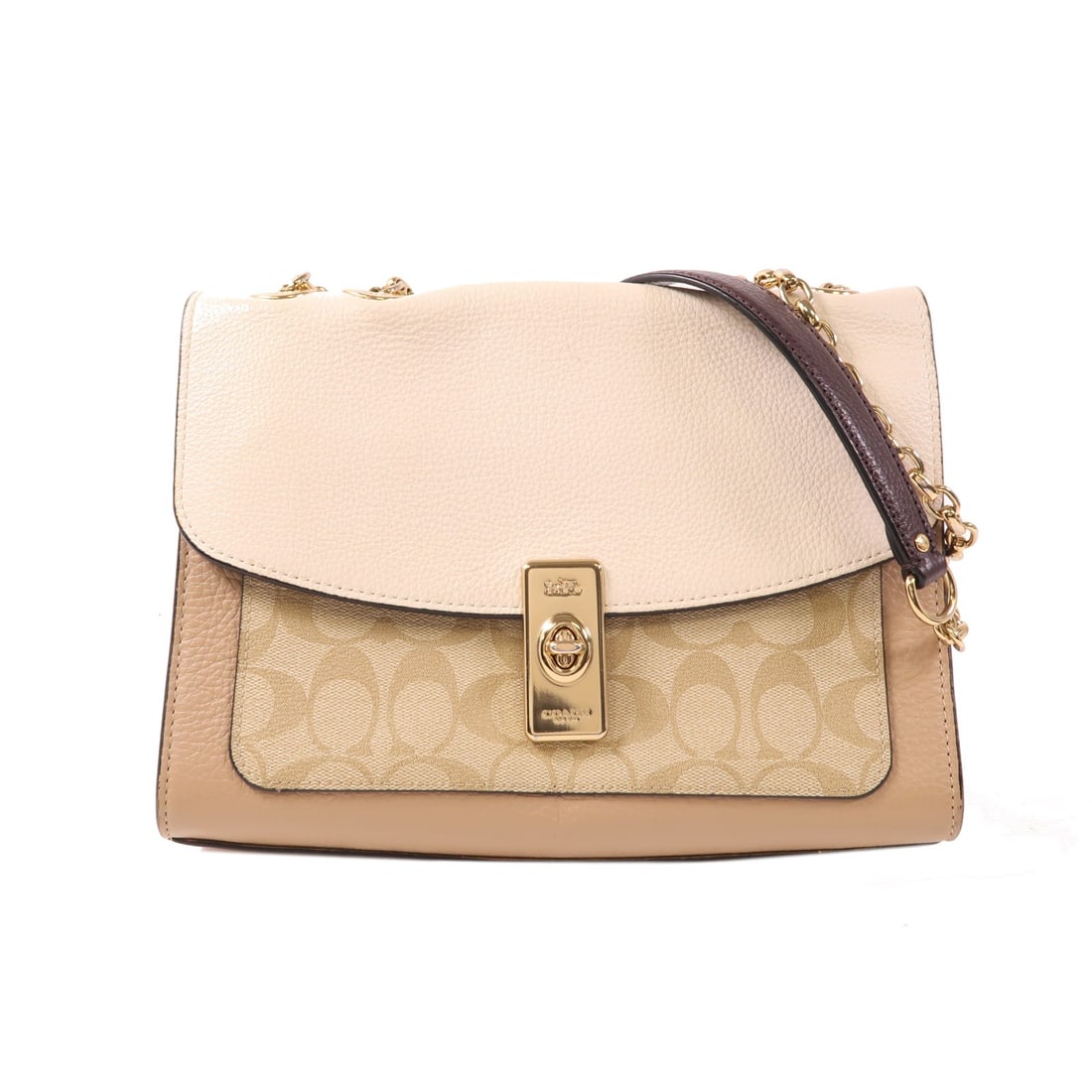 COACH GHW Brown PVC Coated Canvas Shoulder Bag: COACH GHW Brown PVC Coated Canvas Shoulder Bag This COACH shoulder bag combines style and functionality, featuring a chic design crafted from durable PVC coated canvas in a sophisticated brown color.