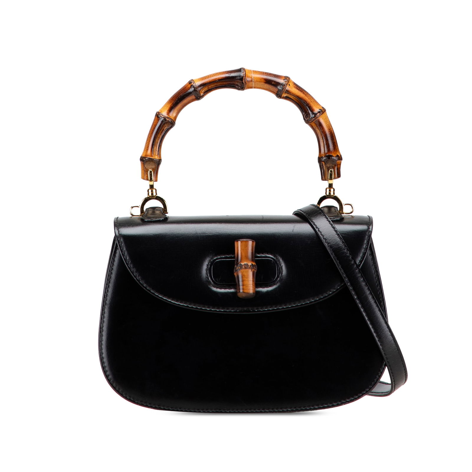 Gucci Calfskin Bamboo Night Satchel Black Leather with Bamboo Handle (1 of 10)