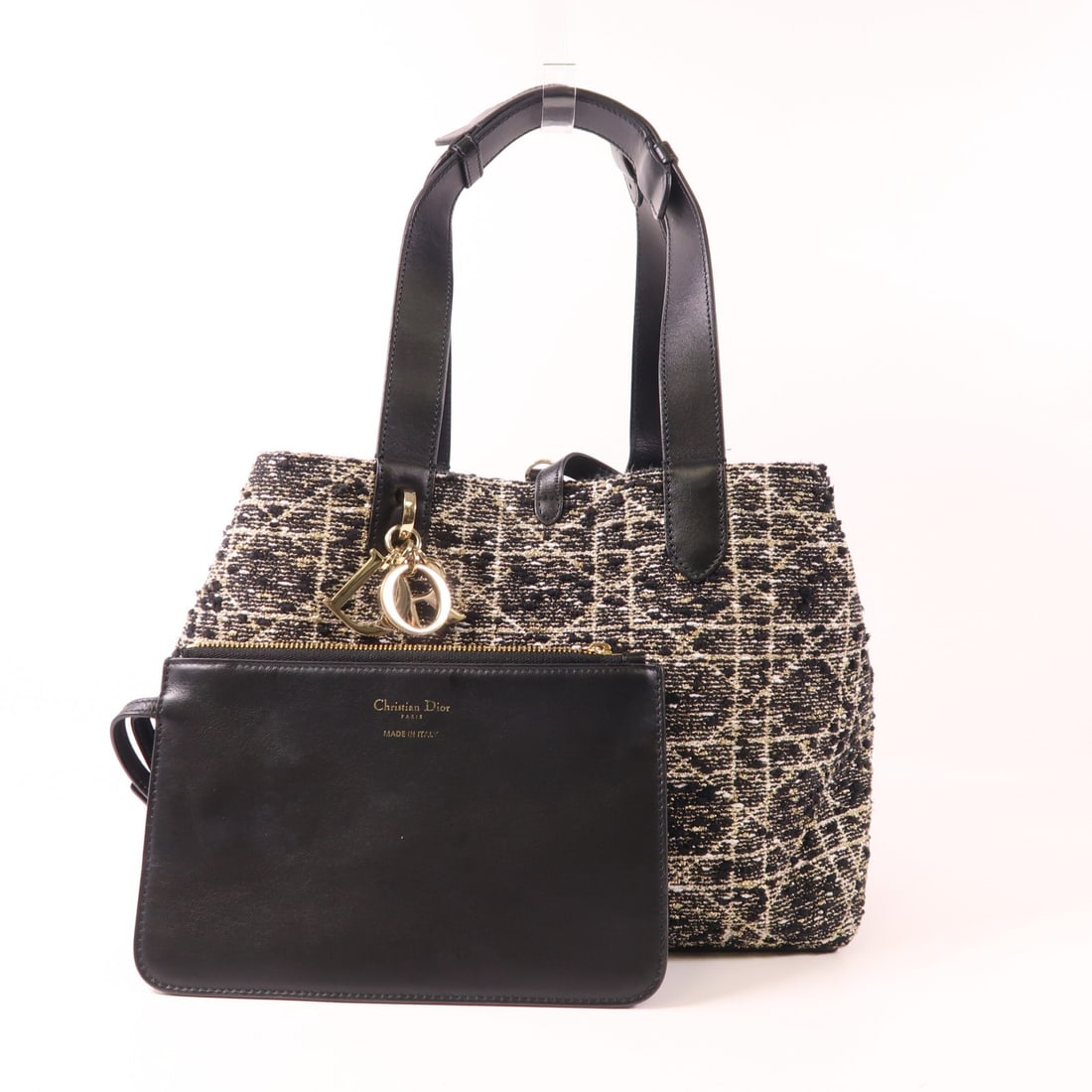Dior CD Toujours Medium Shoulder Bag Black Tweed Leather Gold Accents (1 of 13)