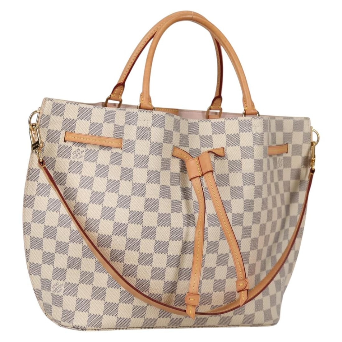 LOUIS VUITTON Damier Azur Giroratta Hand Bag N41579 with Dust Bag: LOUIS VUITTON Damier Azur Giroratta Hand Bag N41579 with Dust Bag This authentic LOUIS VUITTON Damier Azur Giroratta Hand Bag is a stylish accessory crafted from Damier Azur Canvas, showcasing a beaut