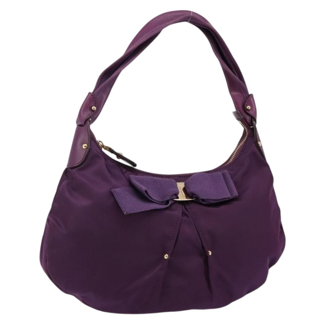 Salvatore Ferragamo Vala Purple Gold Nylon Shoulder Bag Auth 142887 (1 of 18)