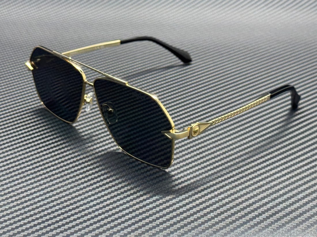 Versace VE2284 10026G Gold Frame Grey Mirror Sunglasses 63mm: Versace VE2284 10026G Gold Frame Grey Mirror Sunglasses 63mm Elevate your style with these Versace VE2284 sunglasses, featuring a luxurious gold frame that exudes sophistication. The grey mirror lense