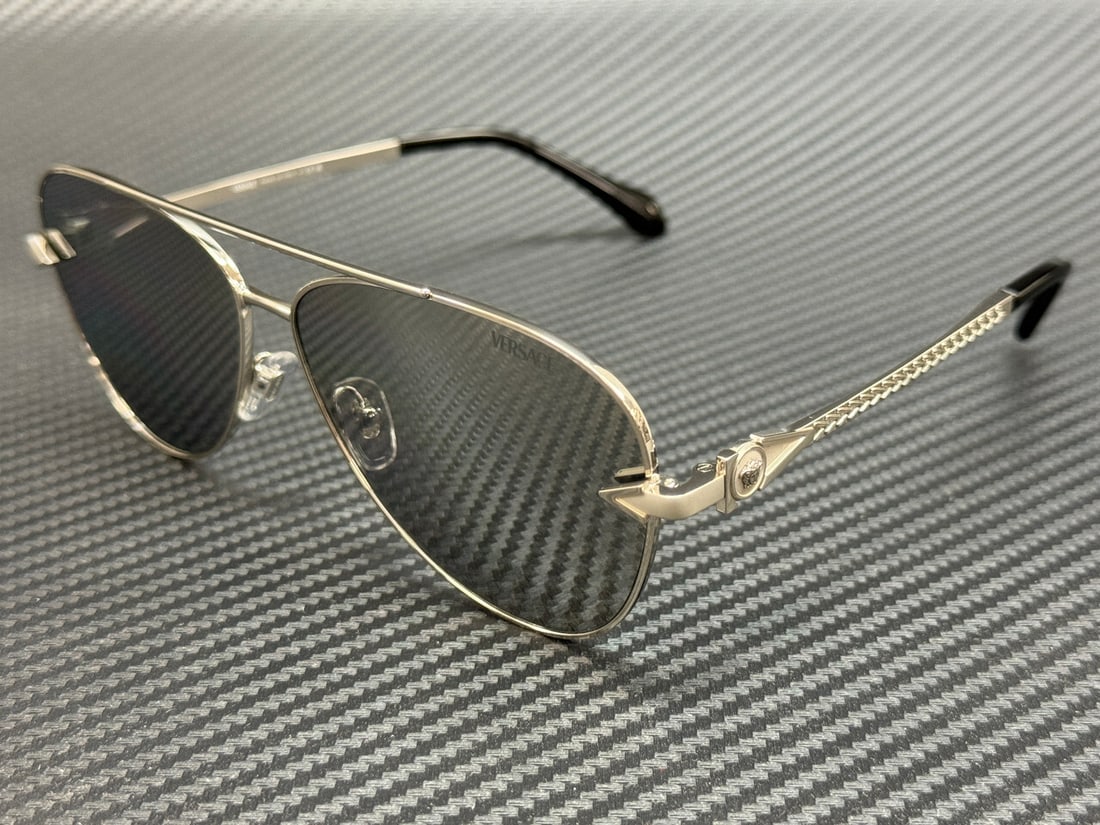 Versace VE2283 10006G Silver Grey Mirror 61mm Men's Sunglasses with Authenticity Certificate: Versace VE2283 10006G Silver Grey Mirror 61mm Men's Sunglasses with Authenticity Certificate Elevate your style with these Versace VE2283 10006G sunglasses, featuring a striking silver frame that exud