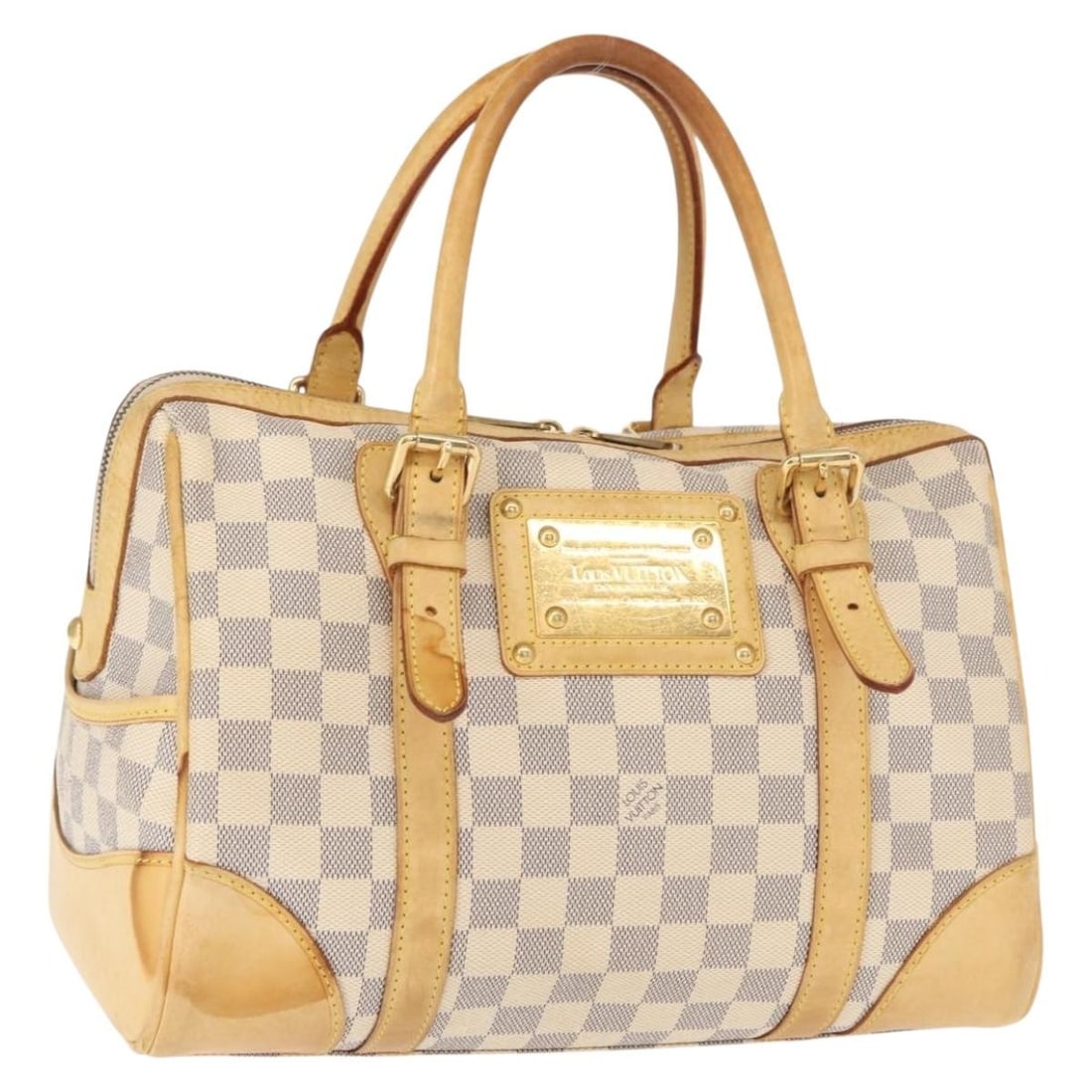 LOUIS VUITTON Damier Azur Berkeley Hand Bag N52001 Authentic France: LOUIS VUITTON Damier Azur Berkeley Hand Bag N52001 Authentic France Introducing the LOUIS VUITTON Damier Azur Berkeley Hand Bag, a classic piece that showcases the brand's iconic design and craftsmans